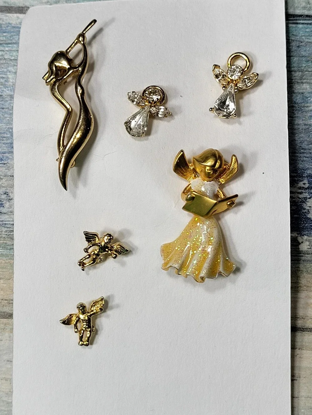 Gold Tone Angel and Cherub Jewelry Pin & Brooch - Sparkle Angel Pendant
